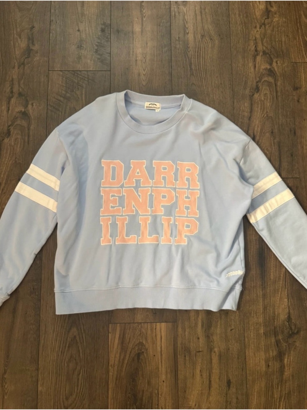 Darren and Phillip Light Blue Crewneck Sweatshirt with Pink Lettering